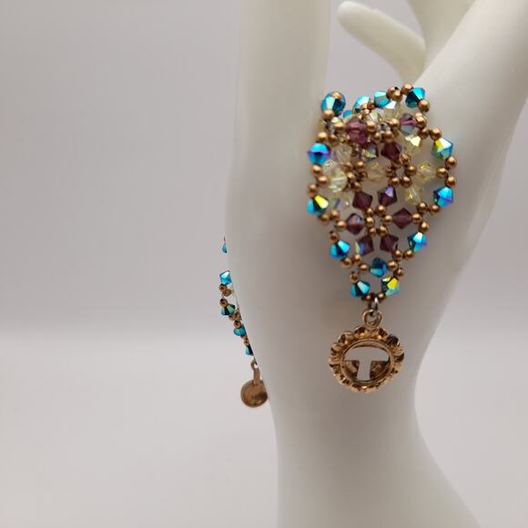 Vintage Handwoven Small Crystal Bracelet - 6 Inches - Unique Sunflower Clasp - Picture 4 of 13